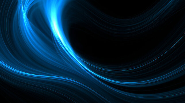 Abstract Blue Energy Wave Motion on Black Background