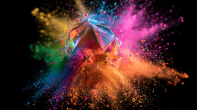 Colorful Explosion Geometric Crystal Abstract Digital Art