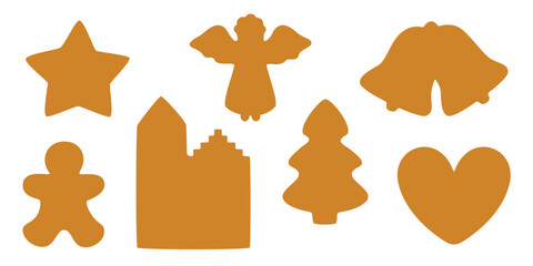 Obraz premium Christmas gingerbread cookie silhouette. Holiday templates for cutter craft machine. Cut shape for stencil isolated on white background. Flat paper vector illustration