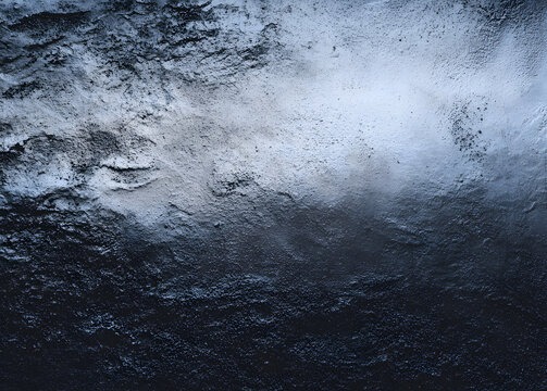The texture of an old wall is characterized by smeared engine oil cement, dark black and gray backgrounds, and abstract gray colors with a light white gradient background.