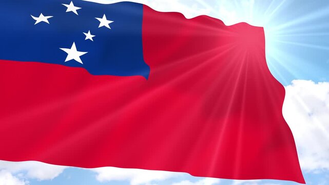 Samoa Flag Seamless Loop 4k 60fps on Sky Background