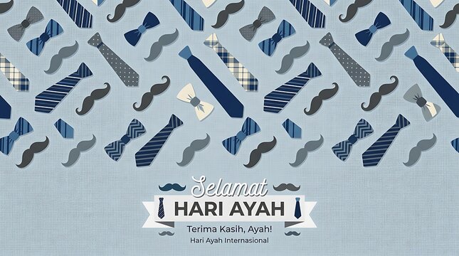 Happy Father's Day Greeting in Indonesian Selamat Hari Ayah with Mustache and Necktie Pattern