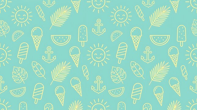 Seamless summer pattern design with hand drawn tropical beach elements ice cream seamless tropical