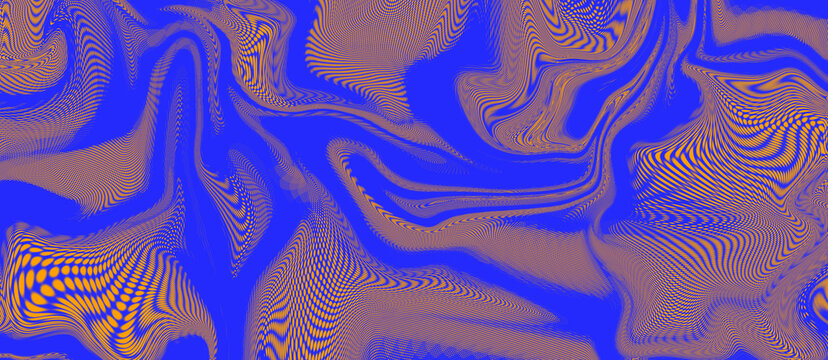 Moirе waves electric blue and orange abstract pattern with ripple lines