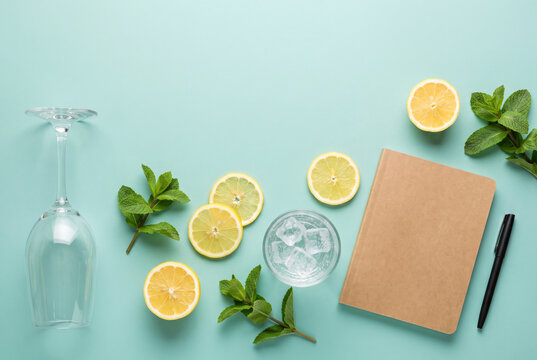 Healthy active lifestyle concept arranged on a teal background