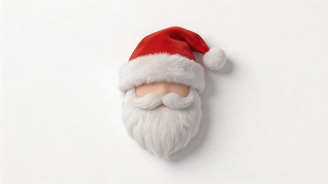 Santa hat and beard on white background