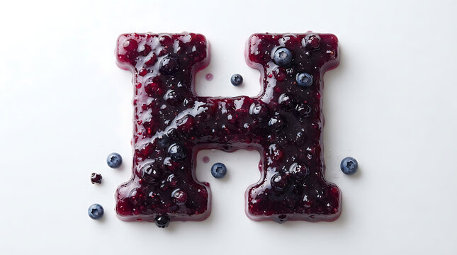 Blueberries arranged in the shape of the letter H create a glossy, textured, and vibrant typographic display on a clean white background.