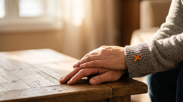 Supportive hands meeting across a table in a sunlit consultation room