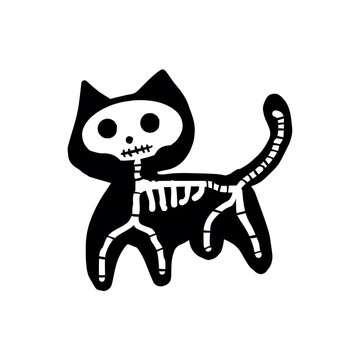 Cute black cat skeleton illustration with playful cartoon style