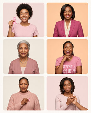 African American women united for breast cancer awareness in a collage