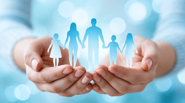 Family silhouette under caring hands representing financial security and life insurance protection for future needs Generative AI