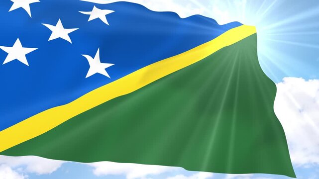Solomon Islands Flag Seamless Loop 4k 60fps on Sky Background