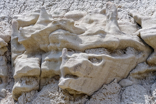 Sandstone formations eroded into the shape of a face at Fantasy Canyon Recreation Site, Utah, USA