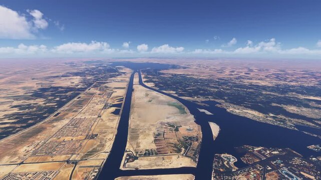 Drone aerial view of Ismailia in Suez Canal. Egypt