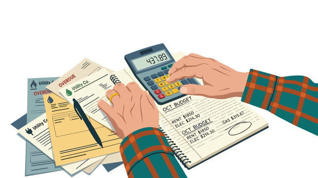 Household utility bill calculation and monthly budget planning vector illustration for personal finance management
