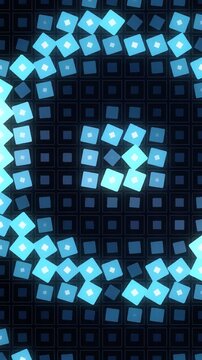 Square grid tiles rotating and scaling in staggered eased waves motion graphics background seamless loop in rich navy tones vertical 9:16