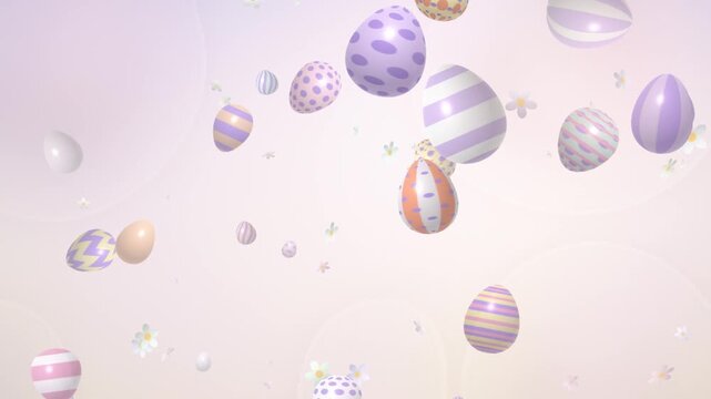 Pastel Easter Eggs and Spring Flowers Floating Seamless Loop in calm lilac tones