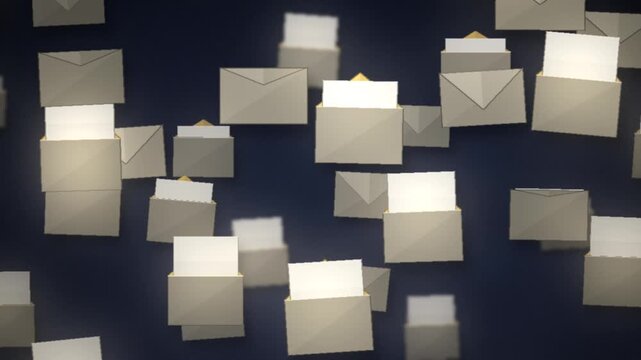 Opening Envelopes with Letters Sliding Out Mail Newsletter Motion Background Seamless Loop in rich ivory tones
