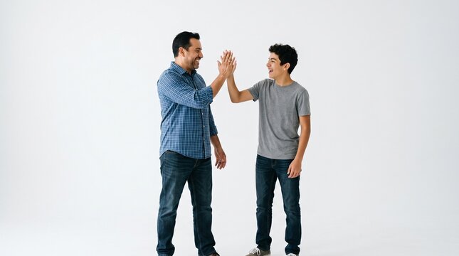 Father and son high five celebrating success and bonding