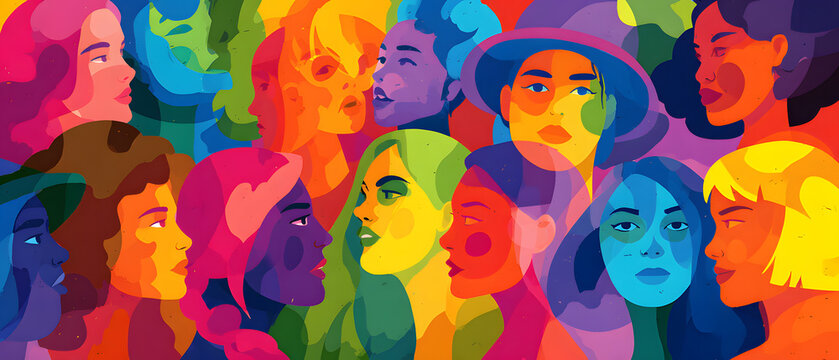 Images that depict Feminisme, La journ&eacute;e de la fiert&eacute;, and the LGBT community with diverse individuals, such as pop art, banni&egrave;re, texture, or arri&egrave;re-plan.