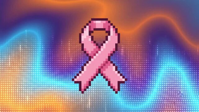 Vibrant 8-Bit Pixel Art Pink Ribbon Symbol for Breast Cancer Awareness and Charity Support Illustration in Retro Gaming Video Graphic Style Isolated on Solid Background