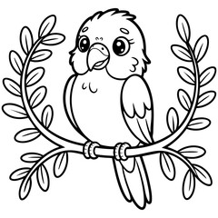 Minimal Parakeet Character Design With Rounded Body And Natural Leaf Frame Isolated on a Transparent or White Background