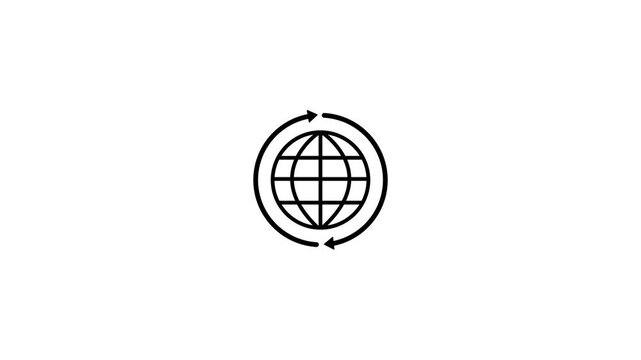 Animated globe with rotating arrows, global connection and business communication symbol, minimalist motion