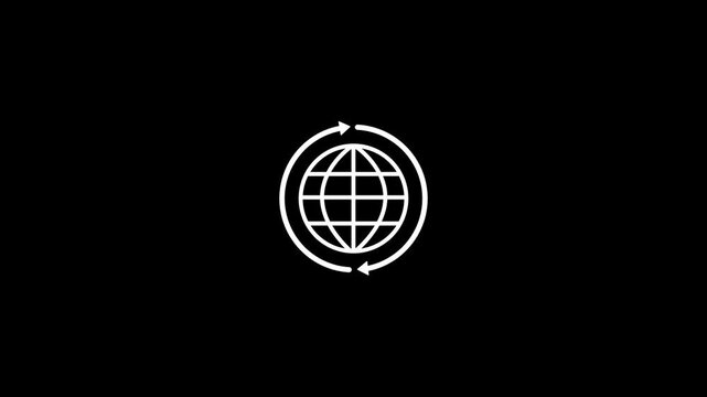Minimalist globe with rotating arrows animation for global connectivity and international business concepts