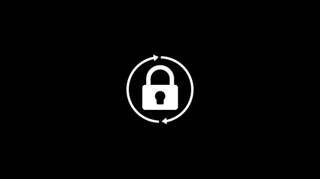 Animated padlock with rotating loading arrows for cybersecurity and data protection concepts