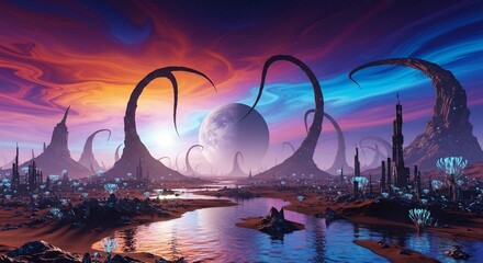 Surreal landscape planetary scene
