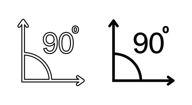 Ninety Degree Angle Symbols: Two distinct representations of a 90-degree angle symbol, one outlined and one solid, clearly illustrating the concept of a right angle and its measurement in degrees.