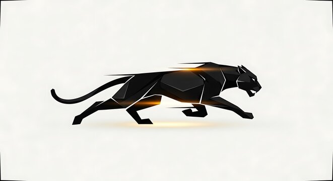 Abstract geometric black panther running on white background