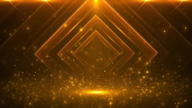 Golden diamond outlines rise through floating particles and warm light, forming a luxurious stage background for award shows, gala openings, logo reveals, event titles, ceremonies, and brand displays.