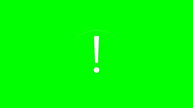 White exclamation mark on solid green background.