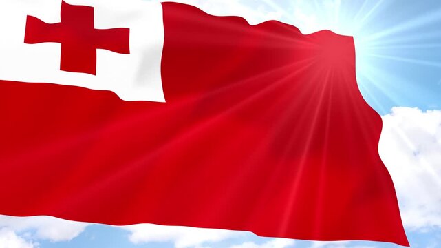 Tonga Flag Seamless Loop 4k 60fps on Sky Background