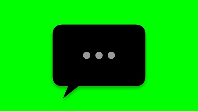 Black speech bubble with three white dots on green background.