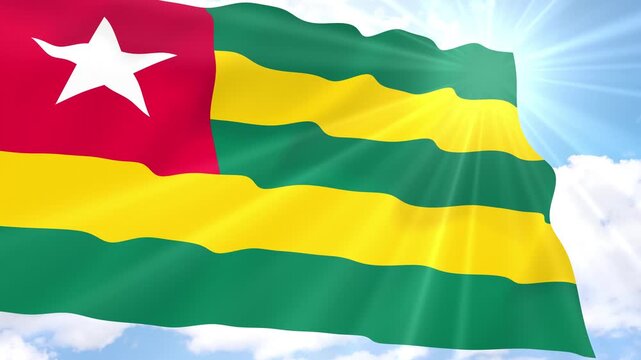 Togo Flag Seamless Loop 4k 60fps on Sky Background