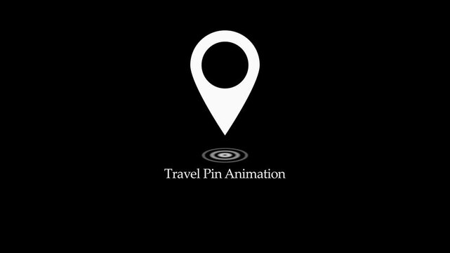 Animated white travel pin icon with pulsing radar on black background for navigation map placement GPS tracking and app UI UX design.