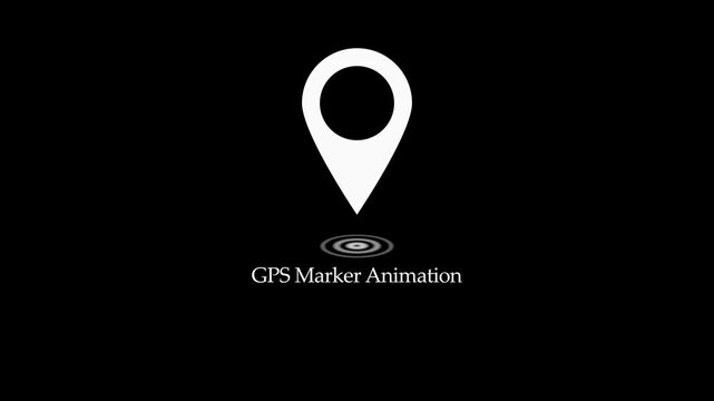 Animated white GPS marker pin icon with pulsing radar on black background for navigation placement location tracking and app UI UX design.