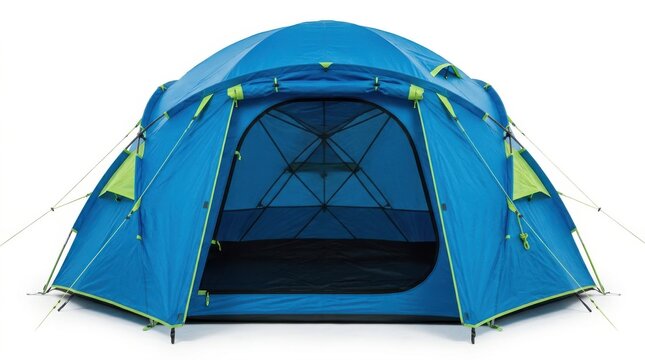 Blue camping tent isolated on white background