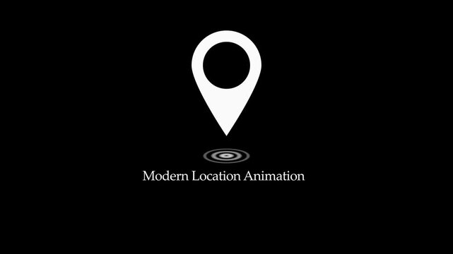 Animated white modern location pin icon with pulsing radar on black background for navigation map placement GPS tracking and app UI UX design.