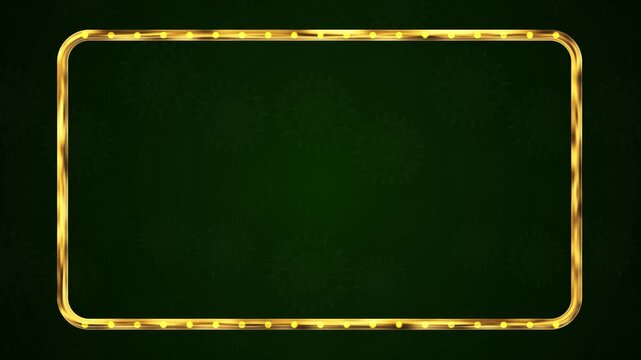 Luxury green title cards feature a luminous gold border, subtle motifs, and generous copy space. Looping light animation serves rich holiday messages, wedding notices, awards, and premium advertising.