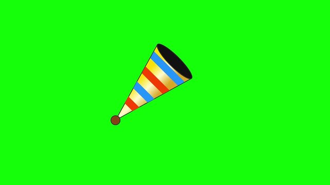 Colorful party horn noise maker isolated on a green screen chroma key background