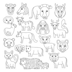 Fototapeta premium Collection of cartoon animal outlines for coloring