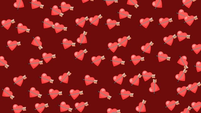 Seamless Valentine's Day Pattern featuring Red Hearts and Cupid Arrows on Dark Red Background