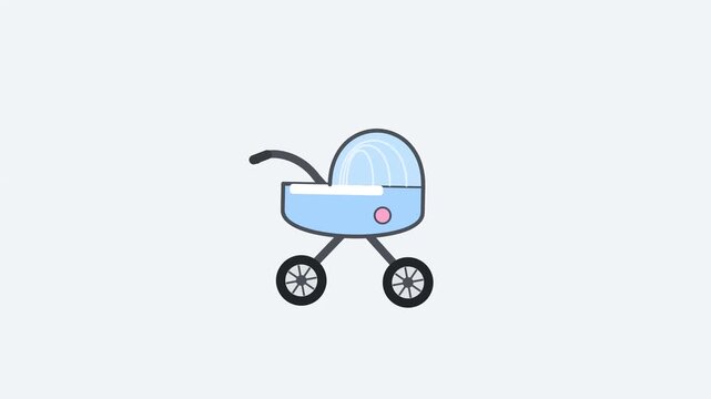 Blue baby stroller icon on light blue background