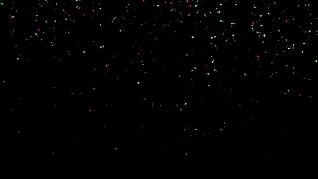 Glowing confetti falling down animation with colorful glittering party particle loop overlay.