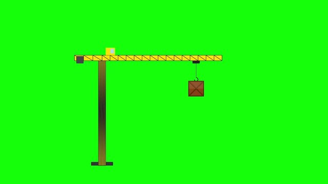 Construction Tower Crane Lifting Wooden Crate Green Screen