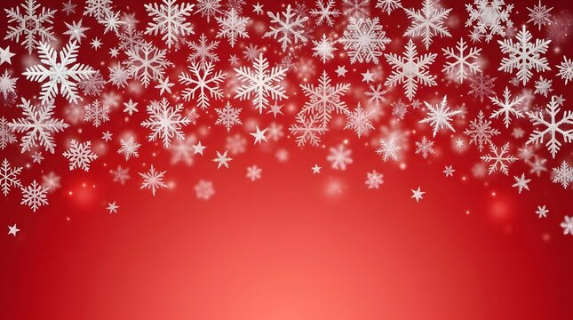 Festive christmas background featuring white falling snowflakes on a vibrant red backdrop for holiday greeting cards and seasonal design projects