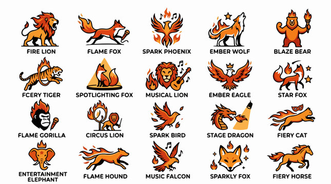 Set of Twenty Fiery Animal Mascot Logos for Entertainment Brands